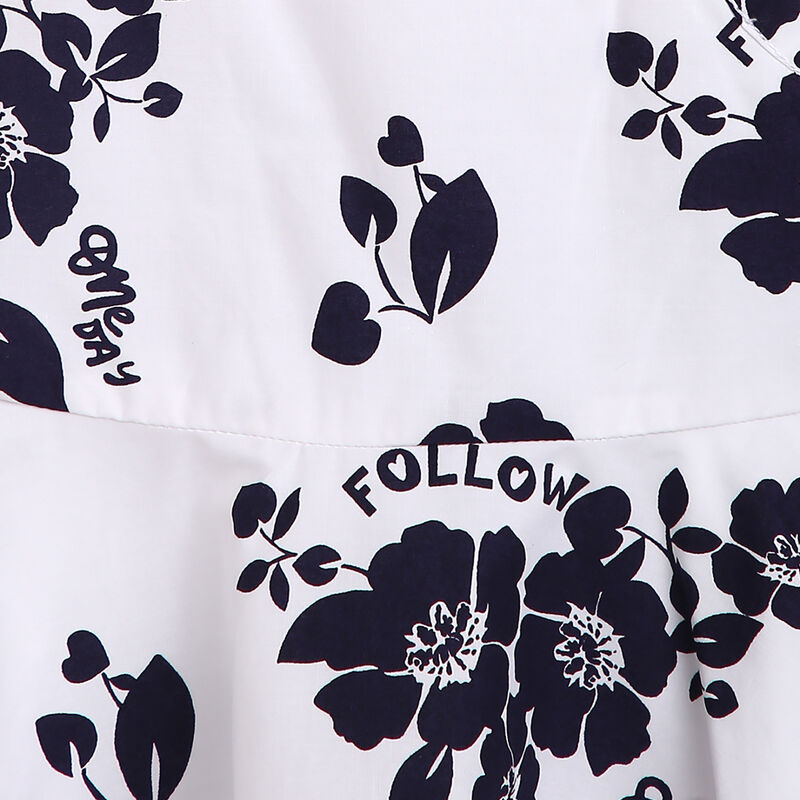 Girls White and Blue Printed Sleeveless Dress image number 2